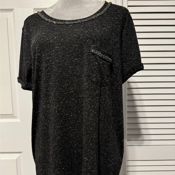 Torrid Classic Fit Jersey Crew Neck Rhinestone Pocket Roll Sleeve tee - Picture 5 of 6